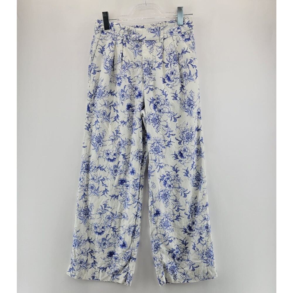 Jason Wu‎ Pants Womens 2 Vienna Porcelain Print Wide Leg Crop Linen Blend Blue